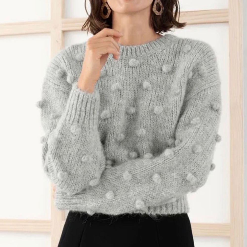 & Other Stories Alpaca and Wool Blend Pom Pom Jumper Grey Size Small